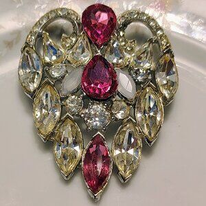 Vtg 40s Art Deco BOGOFF Pink Frosted Iced Rhinestone Brooch